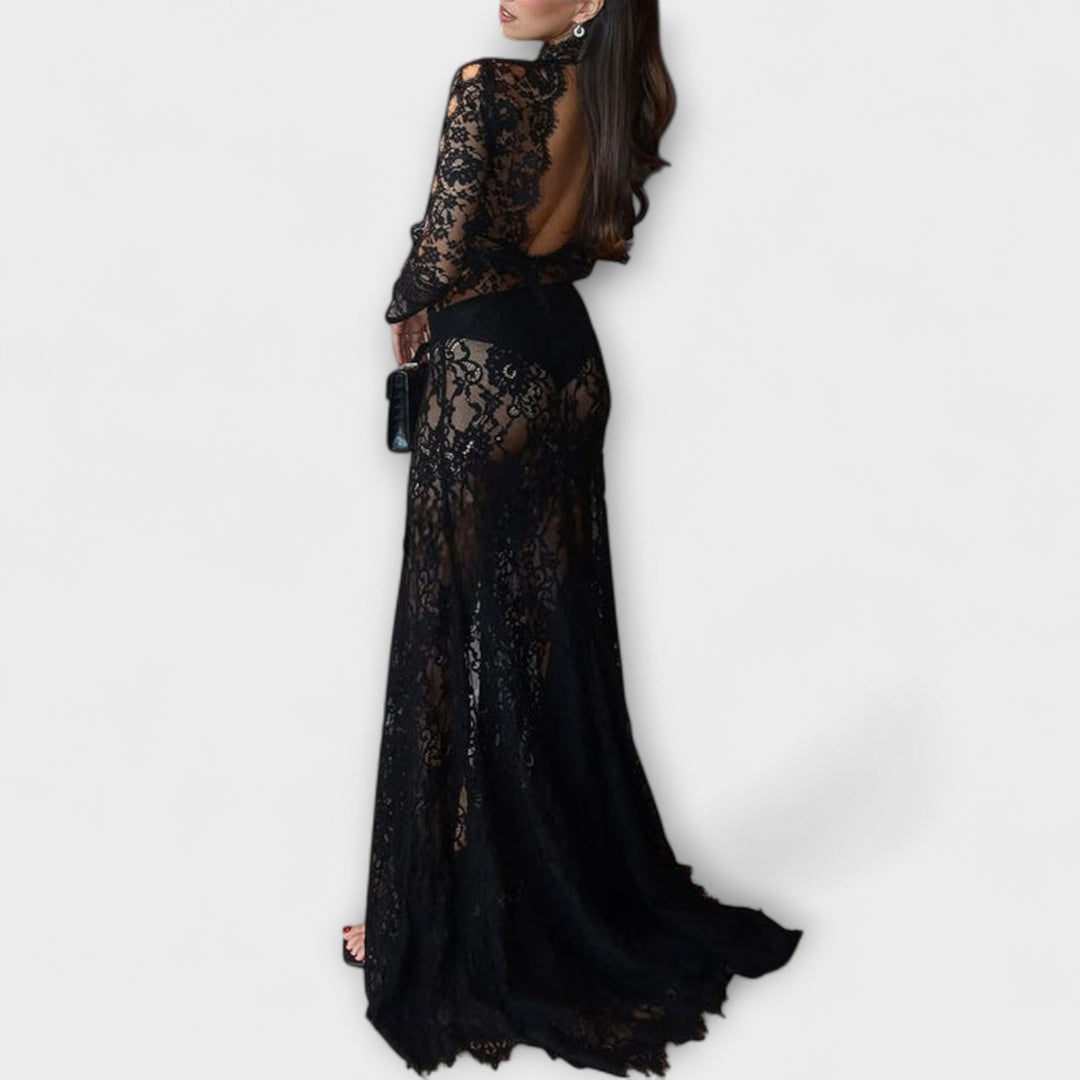 Antónie | Maxi šaty z průhledné krajky v odstínu Midnight Elegance