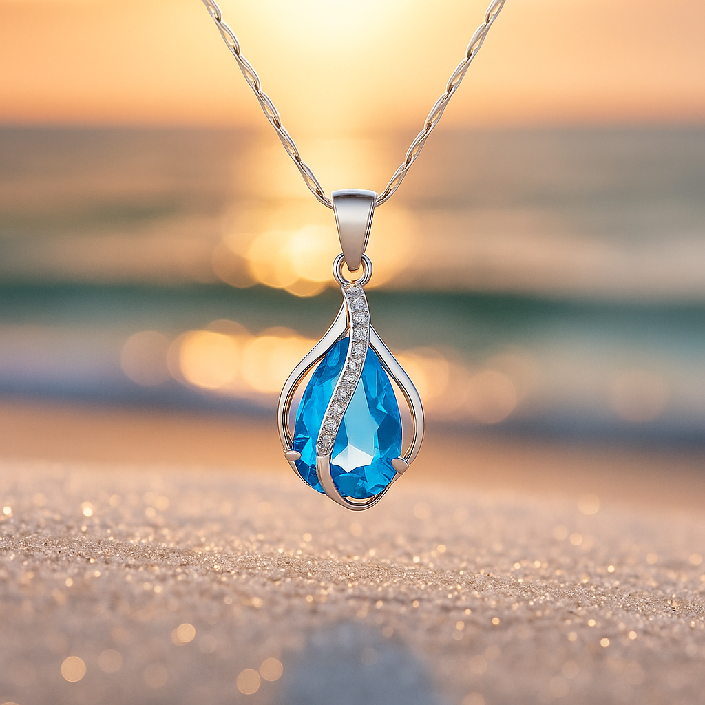 Lívie – Halskette mit blauer Zirkonia und silbernem Finish