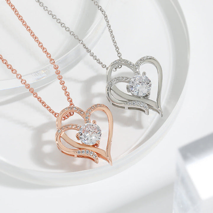 Doppel-Herz Halskette mit Zirkonia – Verstellbare Damenkette