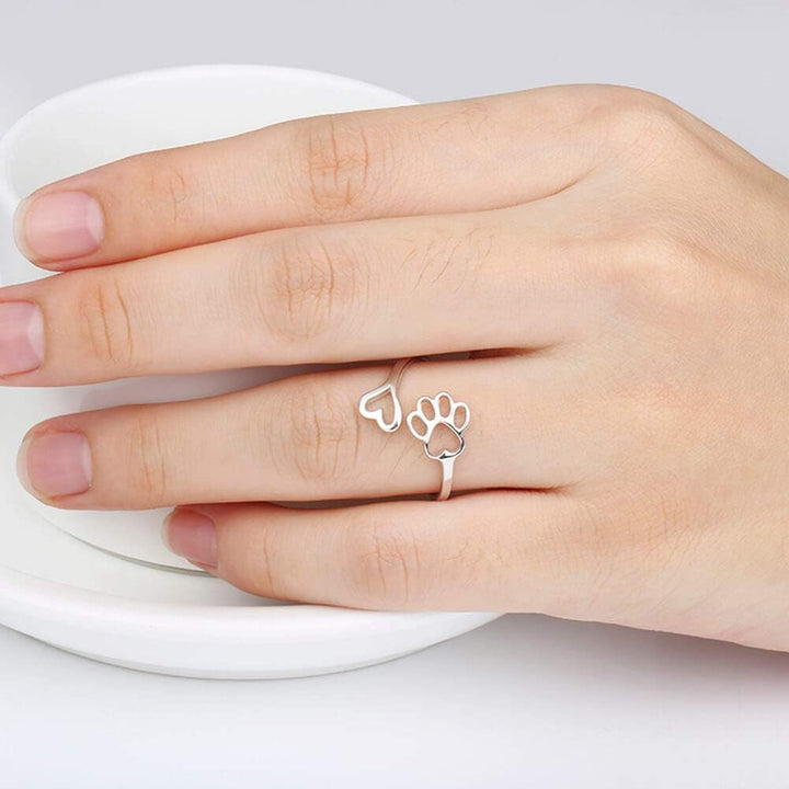 Handgefertigter Pfotenabdruck Herz 925 Sterling Silber Verstellbarer Ring