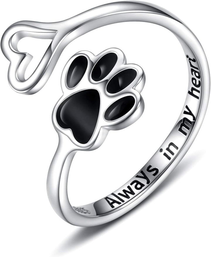 Handgefertigter Pfotenabdruck Herz 925 Sterling Silber Verstellbarer Ring