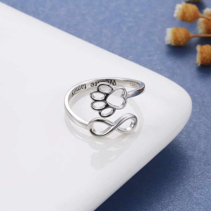 Handgefertigter Pfotenabdruck Herz 925 Sterling Silber Verstellbarer Ring
