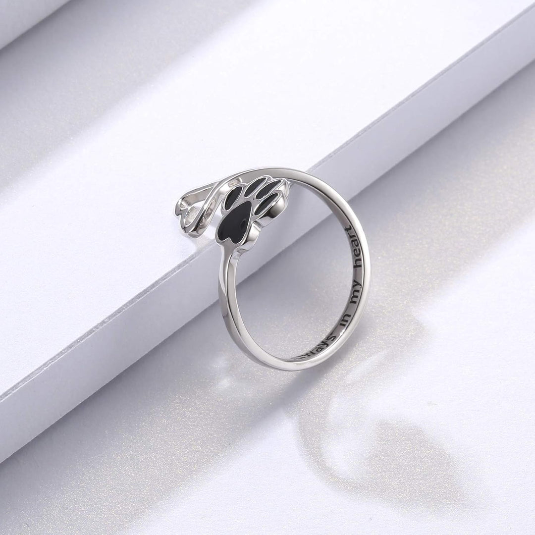 Handgefertigter Pfotenabdruck Herz 925 Sterling Silber Verstellbarer Ring