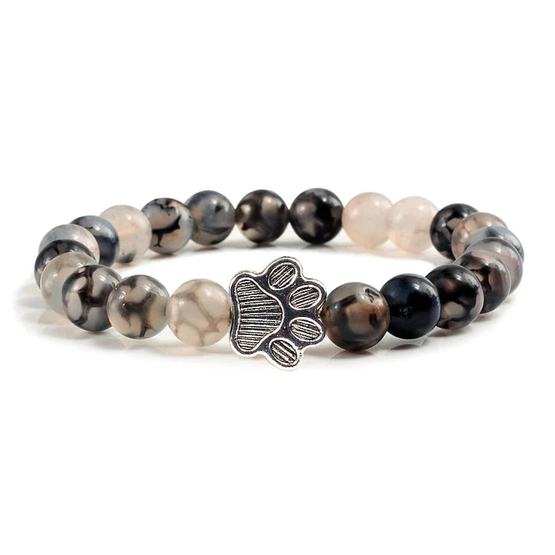 Naturstein-Armband mit Pfotenanhänger – Elastisches Perlenarmband für Damen & Herren