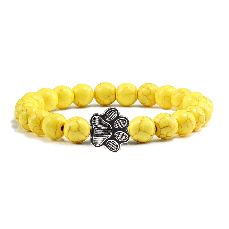 Naturstein-Armband mit Pfotenanhänger – Elastisches Perlenarmband für Damen & Herren