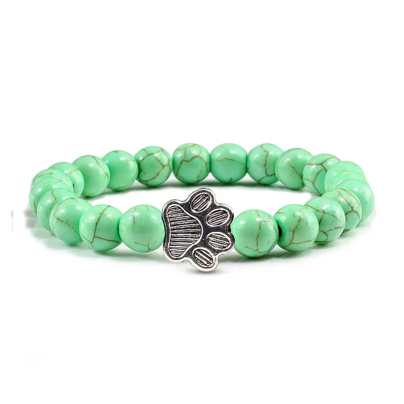 Naturstein-Armband mit Pfotenanhänger – Elastisches Perlenarmband für Damen & Herren
