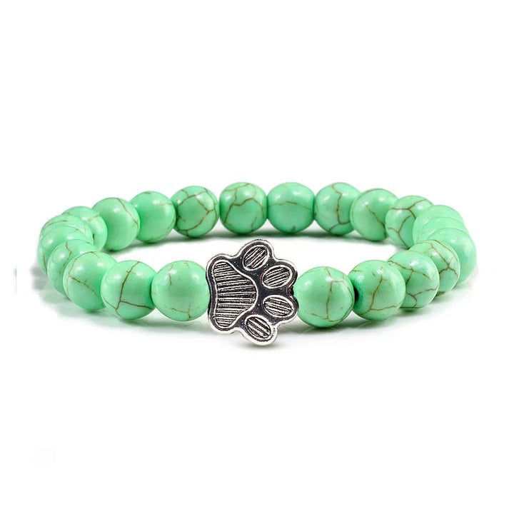 Naturstein-Armband mit Pfotenanhänger – Elastisches Perlenarmband für Damen & Herren