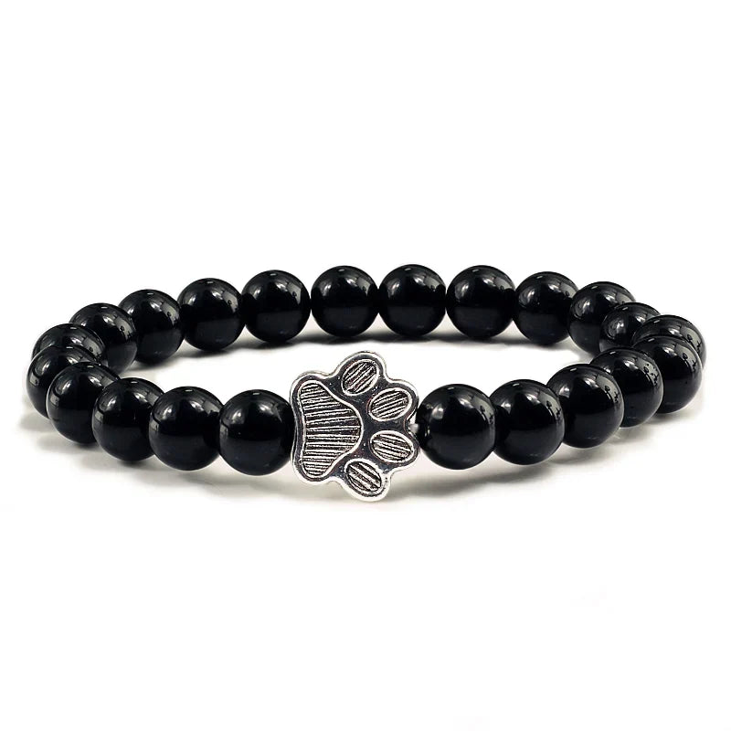 Naturstein-Armband mit Pfotenanhänger – Elastisches Perlenarmband für Damen & Herren