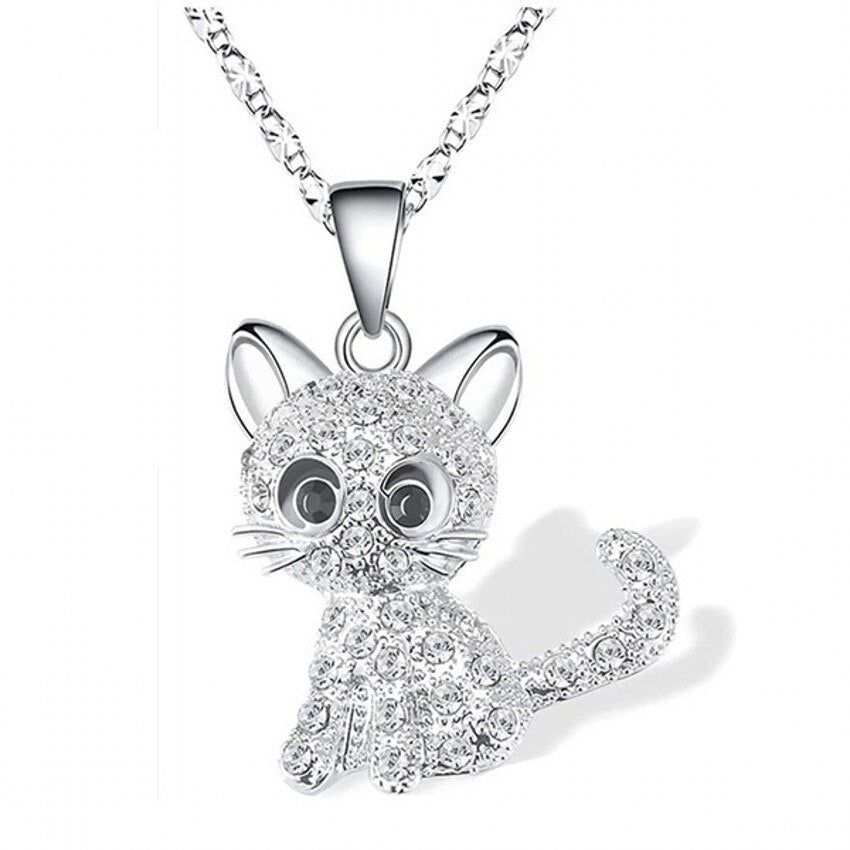 Halskette mit Babykatzen & bunten Zirkonia – aus 925er Silber