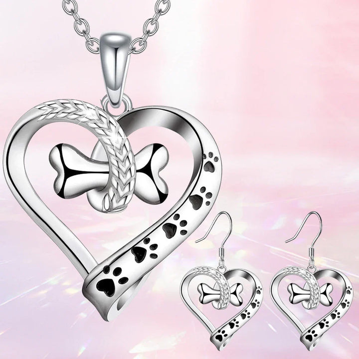 Schmuckset mit Hundepfote, Herz & Knochen – 2-teiliges Set