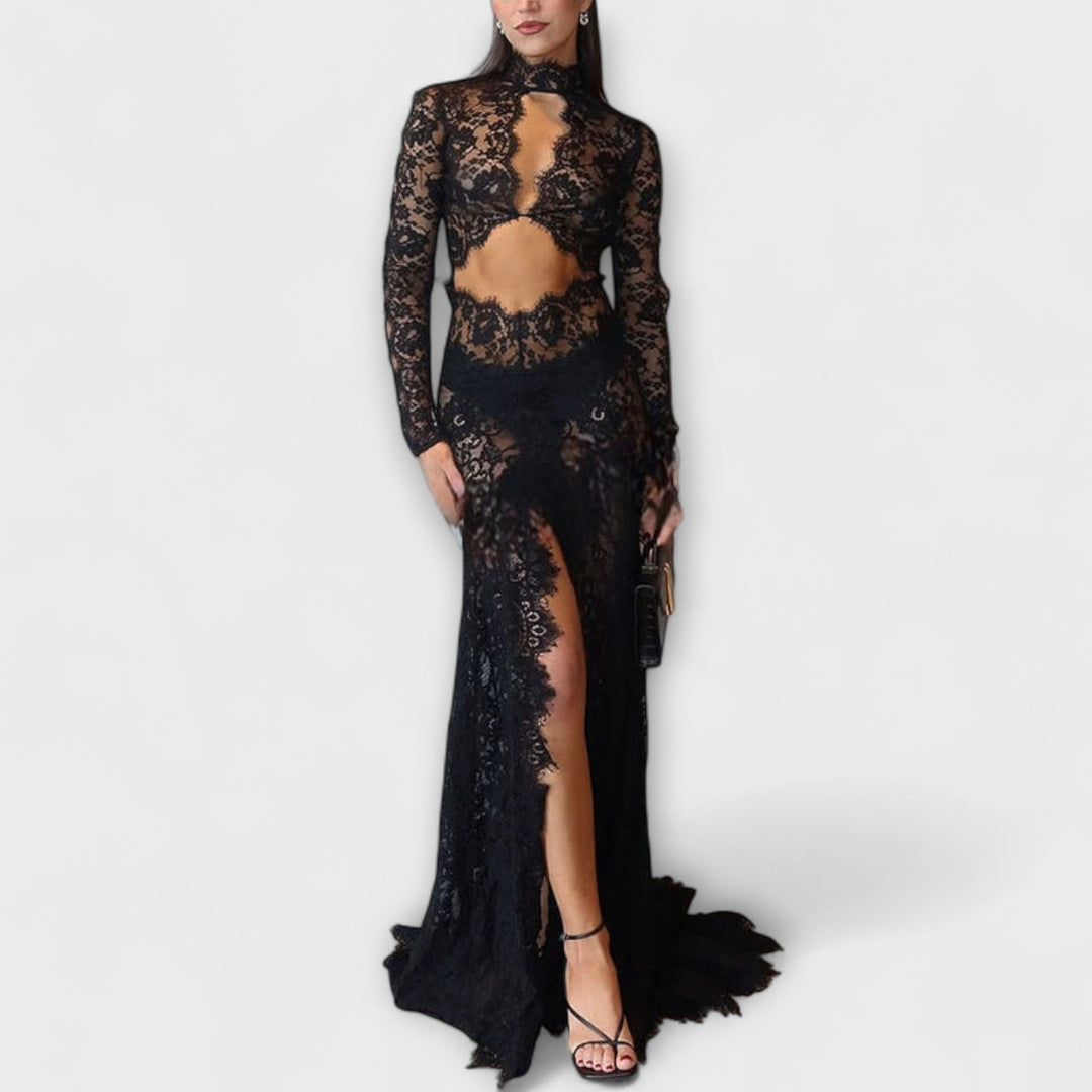 Antónie | Maxi šaty z průhledné krajky v odstínu Midnight Elegance