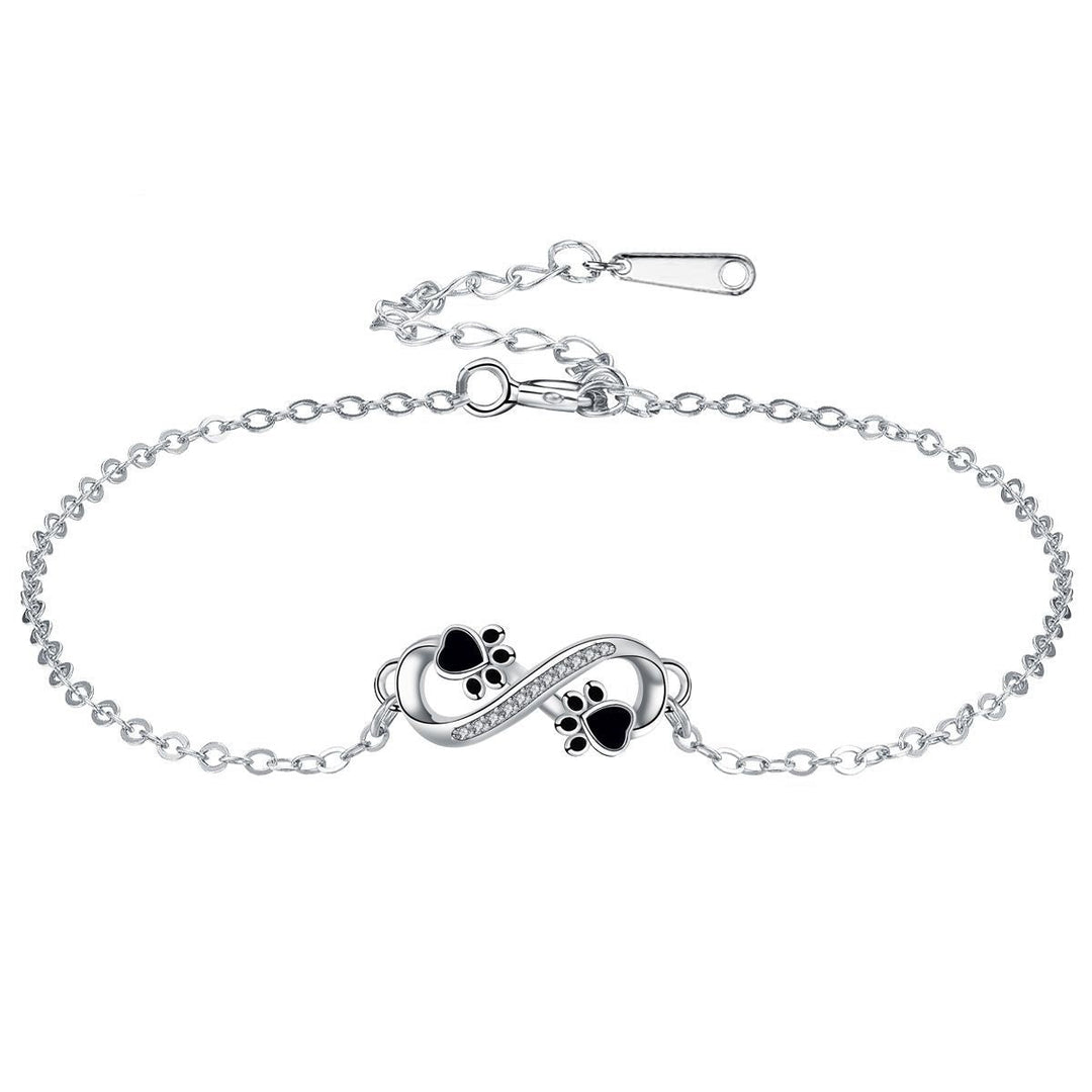 Unendlichkeits-Symbol Armband mit Pfötchen-Anhänger & Zirkonia
