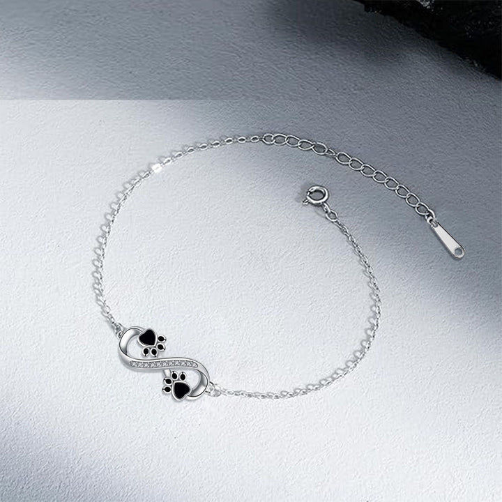 Unendlichkeits-Symbol Armband mit Pfötchen-Anhänger & Zirkonia