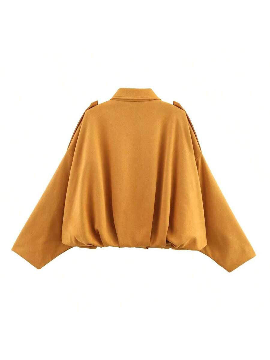 Dámská volná vintage bunda – klasický límec, dlouhý rukáv, podzimní styl