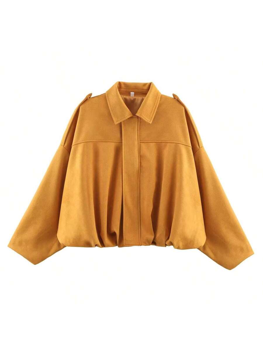 Dámská volná vintage bunda – klasický límec, dlouhý rukáv, podzimní styl