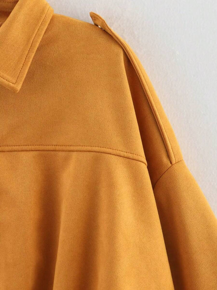 Dámská volná vintage bunda – klasický límec, dlouhý rukáv, podzimní styl