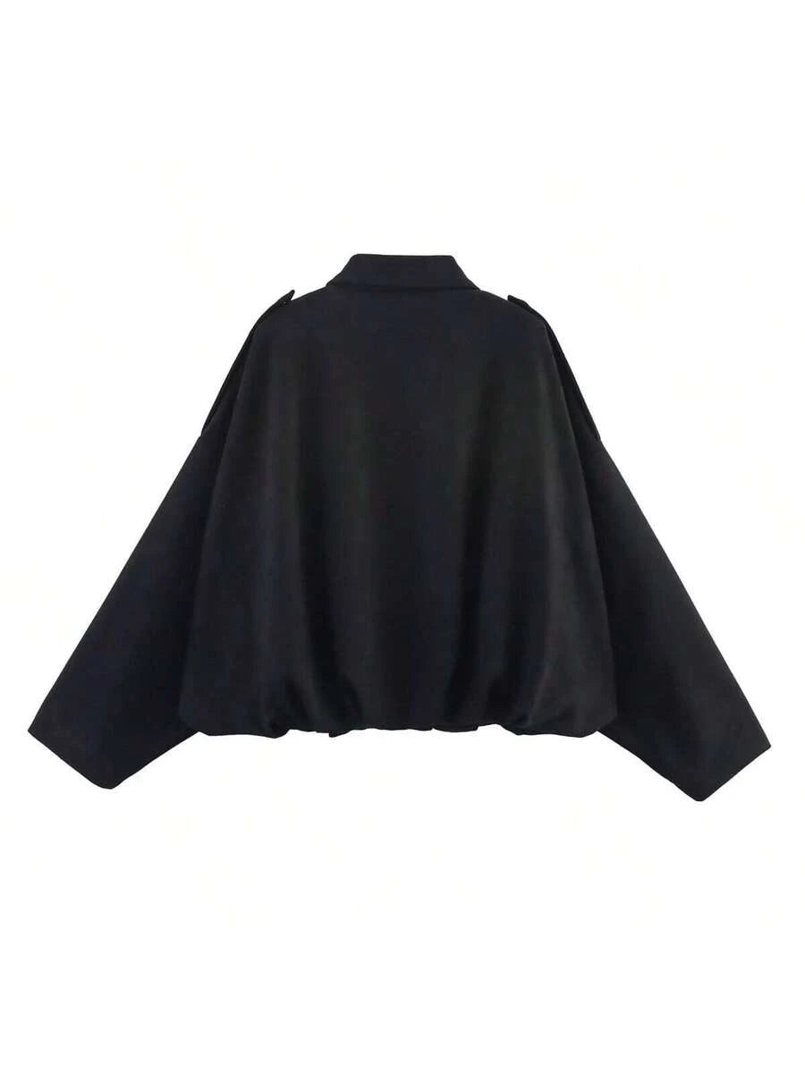 Dámská volná vintage bunda – klasický límec, dlouhý rukáv, podzimní styl