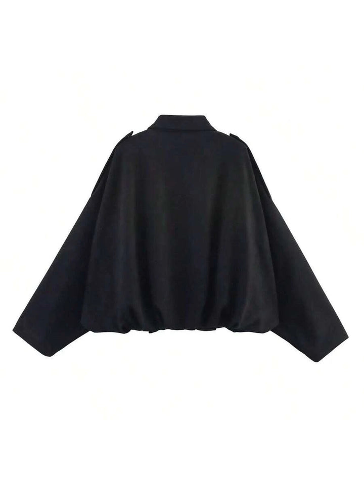 Dámská volná vintage bunda – klasický límec, dlouhý rukáv, podzimní styl