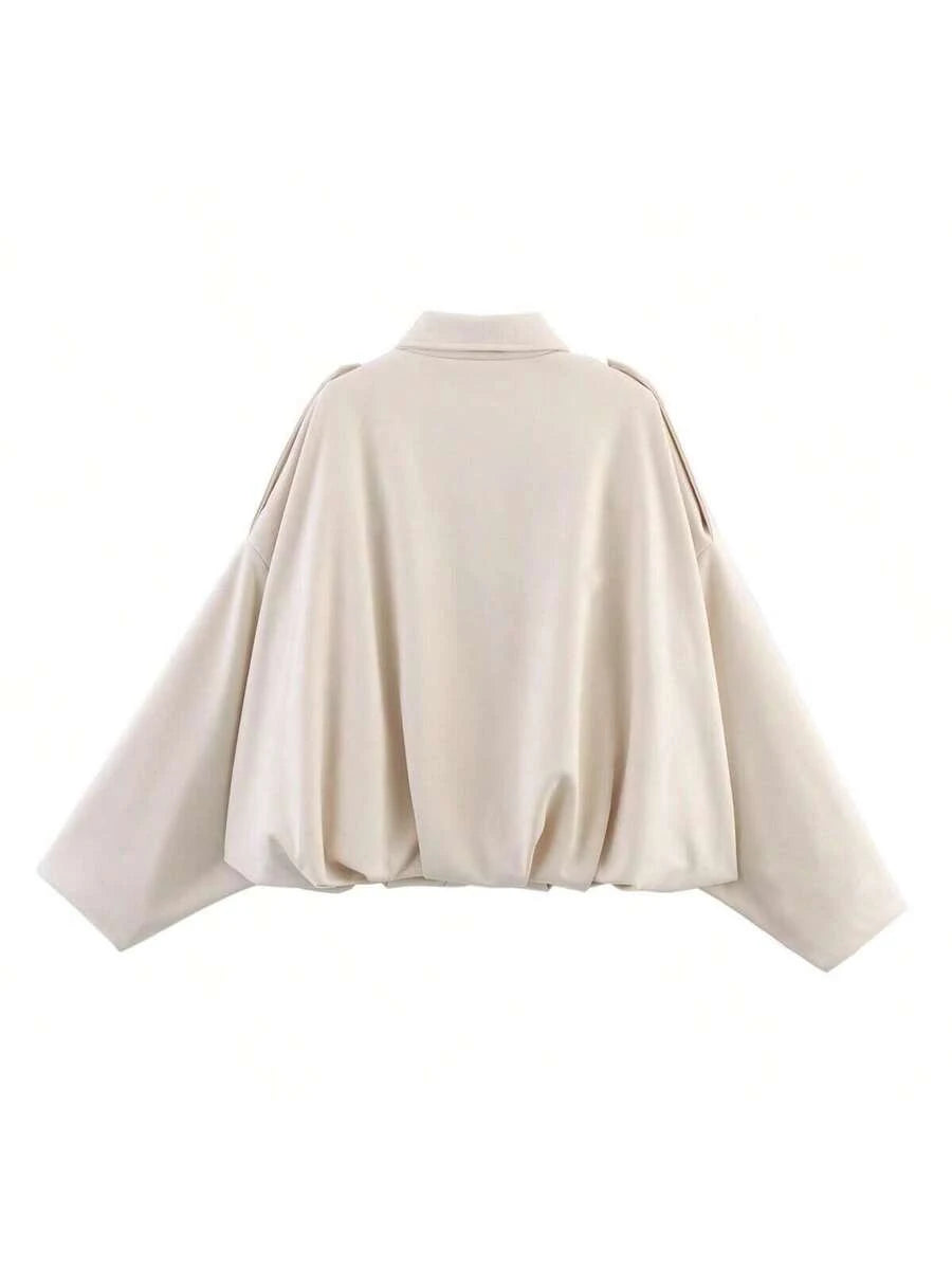 Dámská volná vintage bunda – klasický límec, dlouhý rukáv, podzimní styl