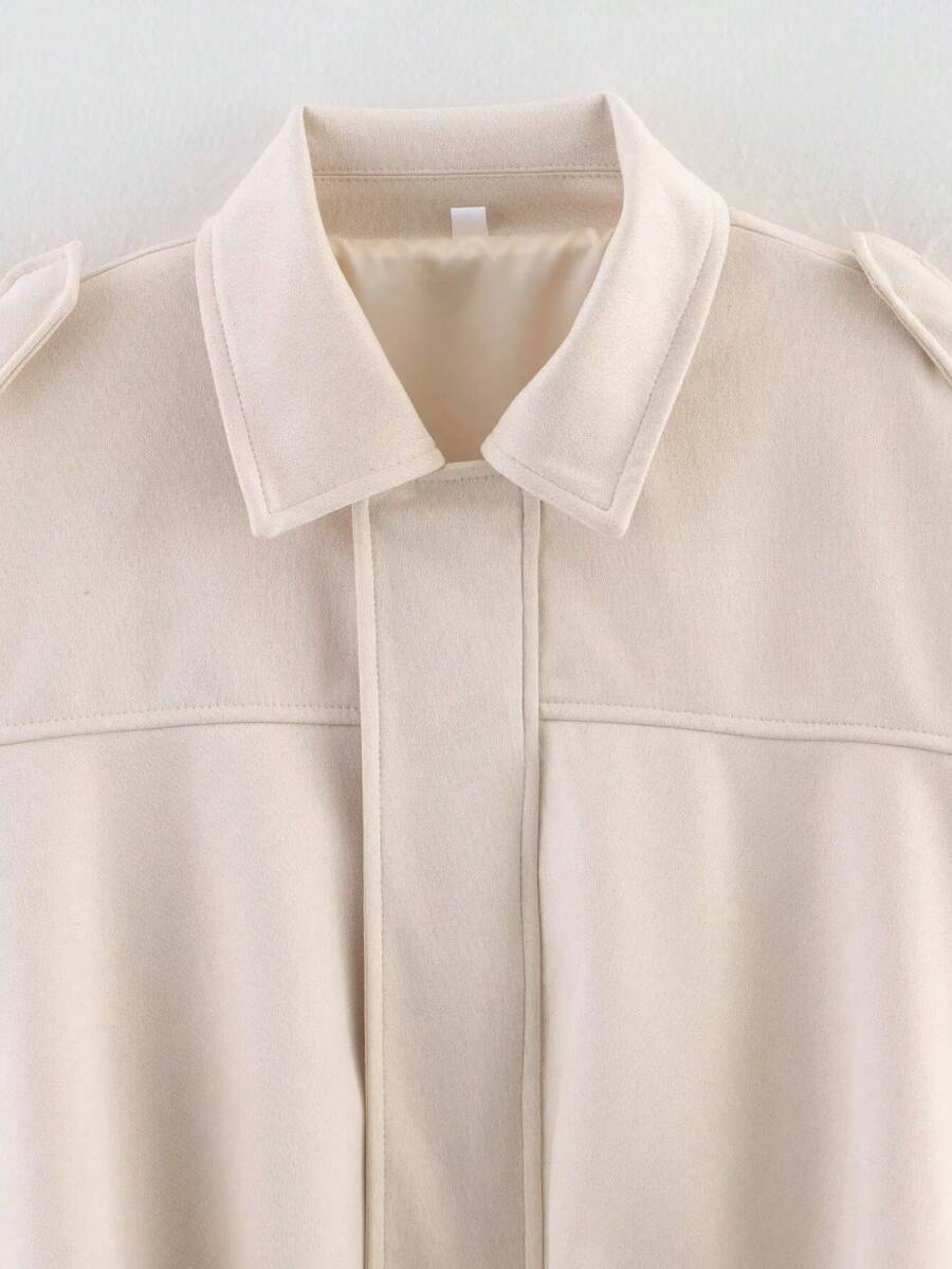 Dámská volná vintage bunda – klasický límec, dlouhý rukáv, podzimní styl