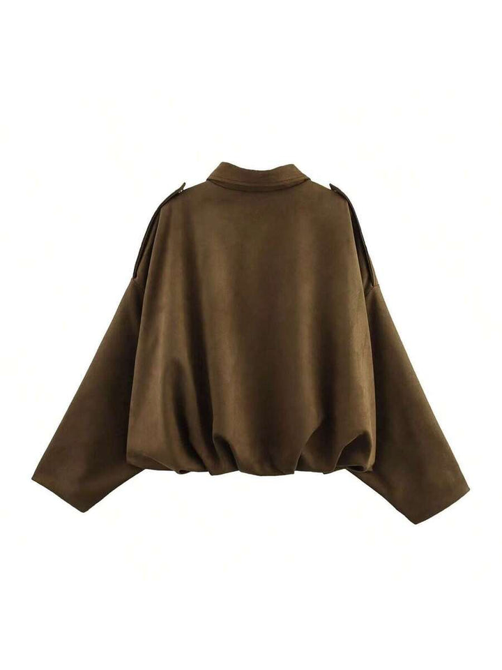 Dámská volná vintage bunda – klasický límec, dlouhý rukáv, podzimní styl