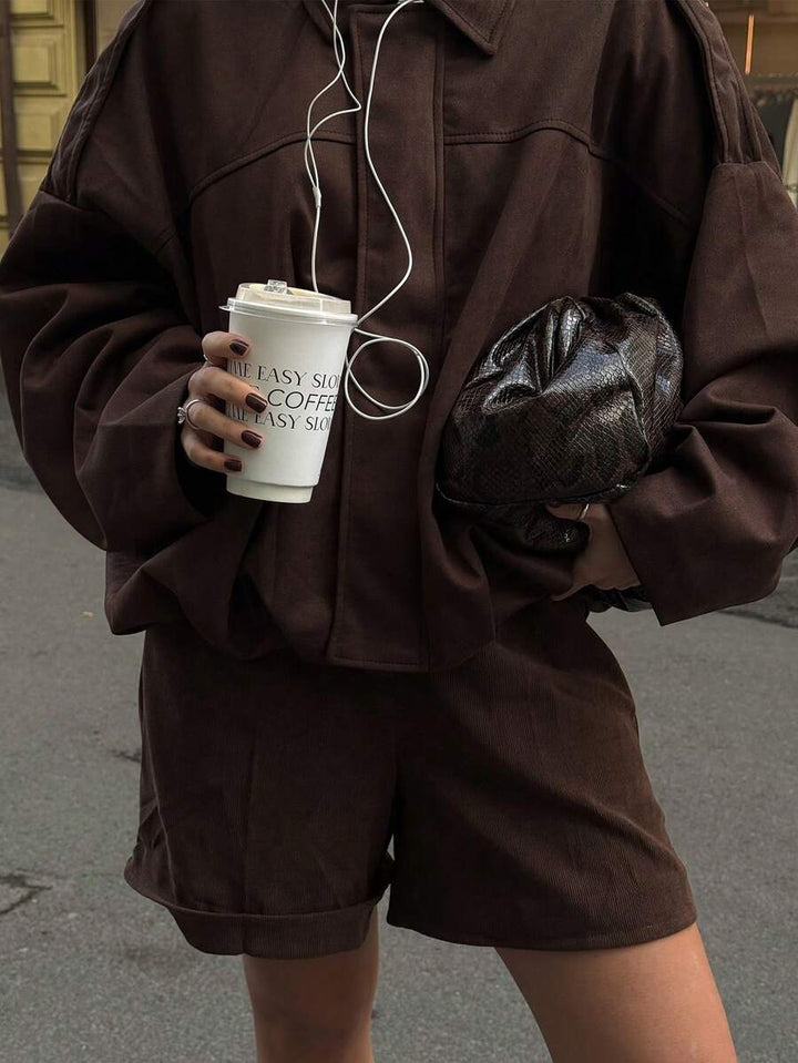 Dámská volná vintage bunda – klasický límec, dlouhý rukáv, podzimní styl