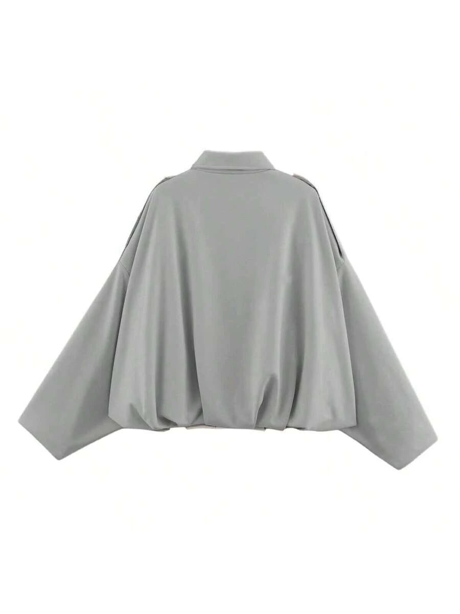 Dámská volná vintage bunda – klasický límec, dlouhý rukáv, podzimní styl