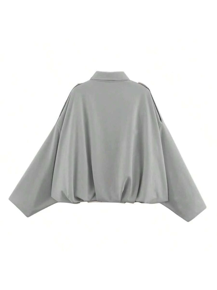 Dámská volná vintage bunda – klasický límec, dlouhý rukáv, podzimní styl