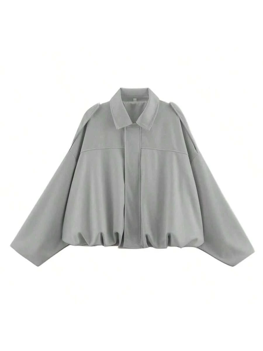 Dámská volná vintage bunda – klasický límec, dlouhý rukáv, podzimní styl