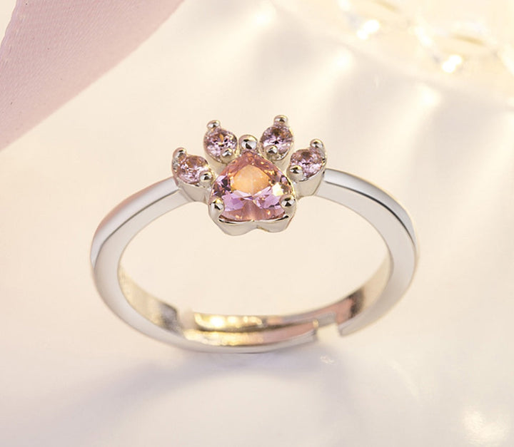 Pfoten Schmuck-Set für Frauen – 4-teilig | Roségold mit Zirkonia-Herz – Ring, Kette, Ohrringe & Armband