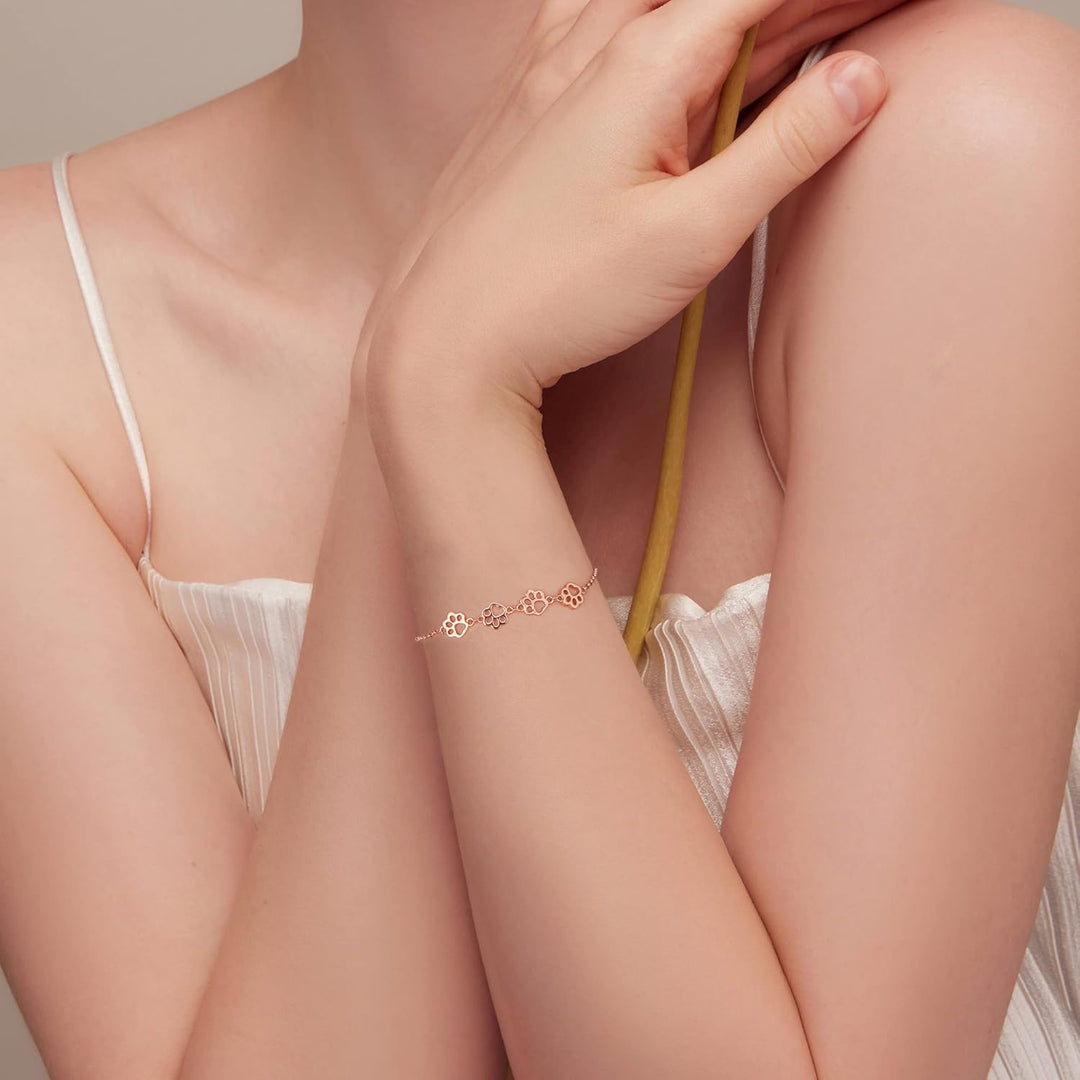 Sterling Silber Hund Pfotenabdruck Armband – Verstellbares Armband