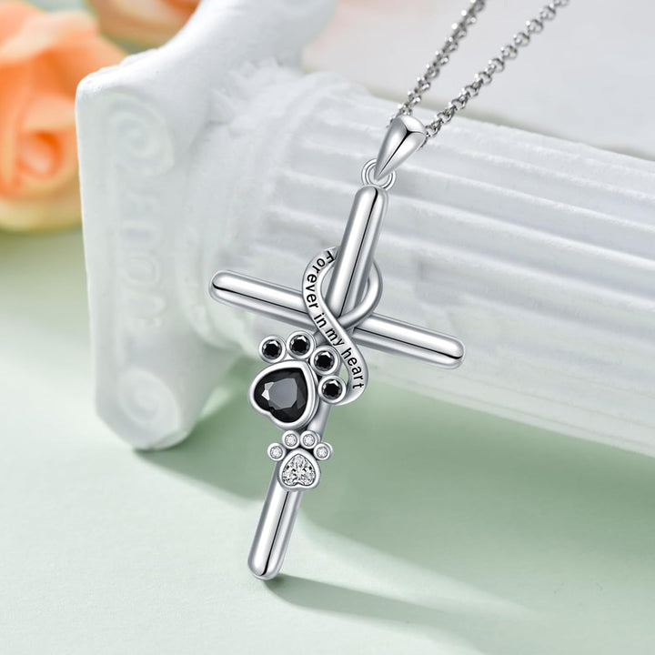 925 Sterling Stříbrný Náhrdelník – Otisk Tlapy / Křížový Přívěsek