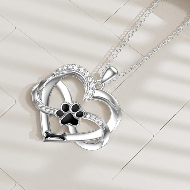 Infinity-Halskette mit Herz & Pfote aus 925er Silber – Symbolischer Tierschmuck