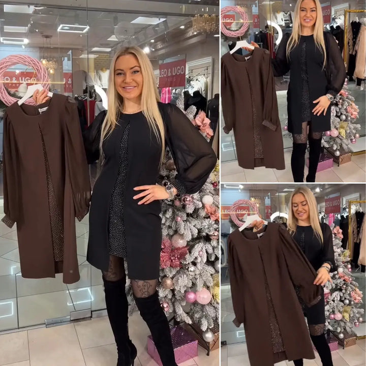 Angelina |  [S-5XL] Dlouhá podzimní/zimní šaty s výřezem