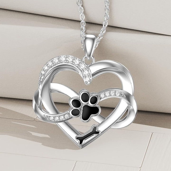 Infinity-Halskette mit Herz & Pfote aus 925er Silber – Symbolischer Tierschmuck