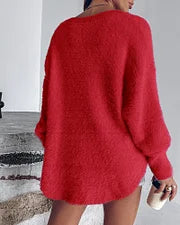 Volný svetr s výstřihem do V , dlouhým rukávem a korálky, zdobený ozdobou