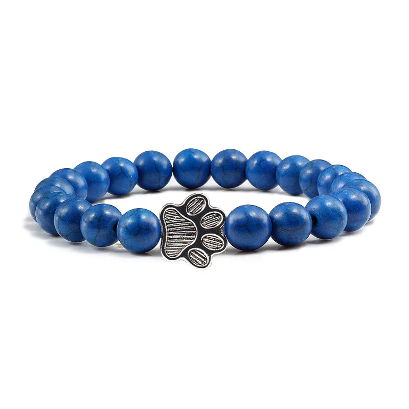Naturstein-Armband mit Pfotenanhänger – Elastisches Perlenarmband für Damen & Herren