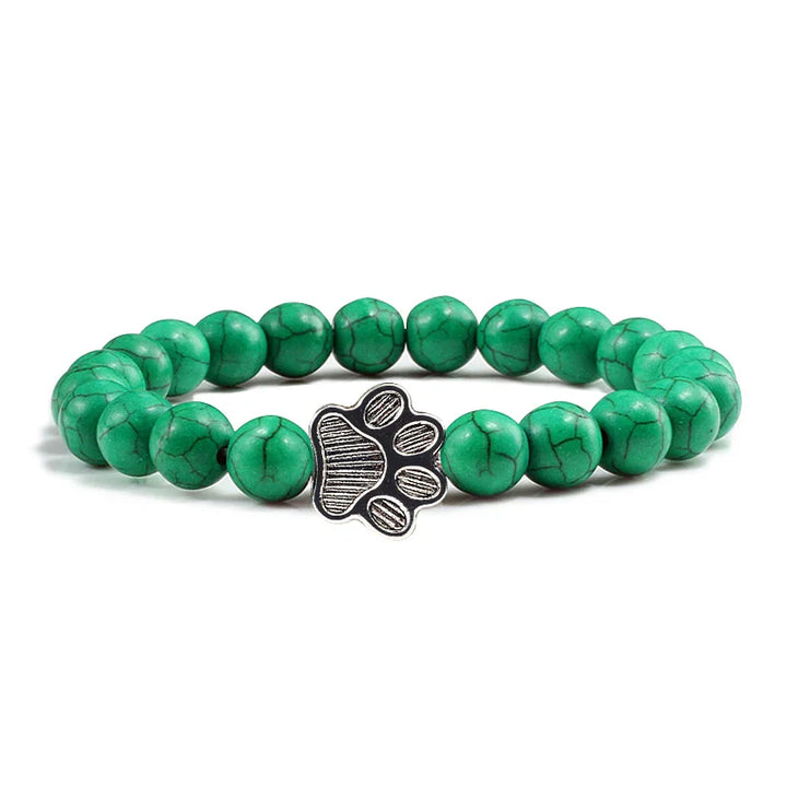Naturstein-Armband mit Pfotenanhänger – Elastisches Perlenarmband für Damen & Herren