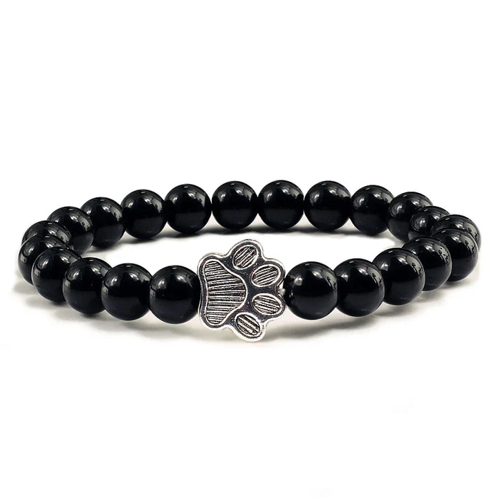 Naturstein-Armband mit Pfotenanhänger – Elastisches Perlenarmband für Damen & Herren