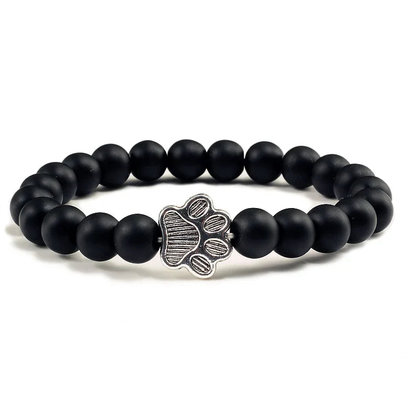 Naturstein-Armband mit Pfotenanhänger – Elastisches Perlenarmband für Damen & Herren