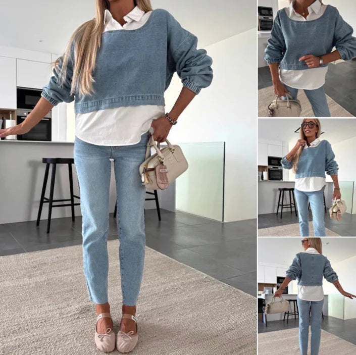 Awangardowy denim – dwuczęściowy komplet, który wyznacza trendy