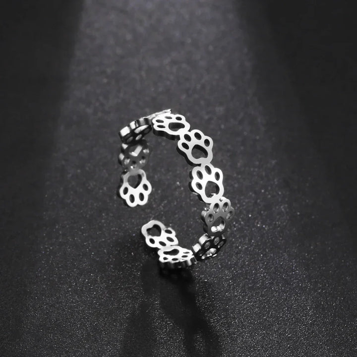 Pfotenring aus Edelstahl – Verstellbarer Fingerring mit Tiermotiv für Damen