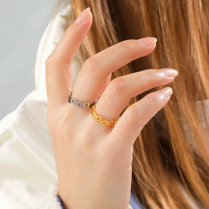 Pfotenring aus Edelstahl – Verstellbarer Fingerring mit Tiermotiv für Damen