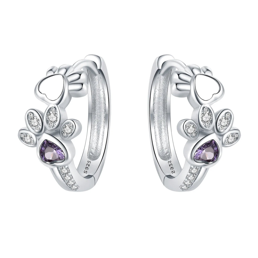 Pfoten-Creolen aus 925 Sterling Silber – Zirkonia & Herzstein Ohrschmuck für Damen