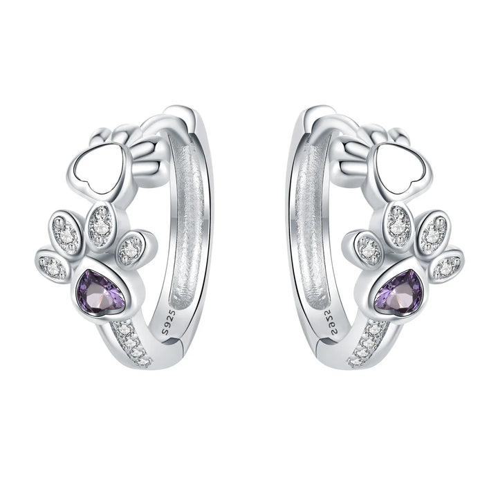Pfoten-Creolen aus 925 Sterling Silber – Zirkonia & Herzstein Ohrschmuck für Damen