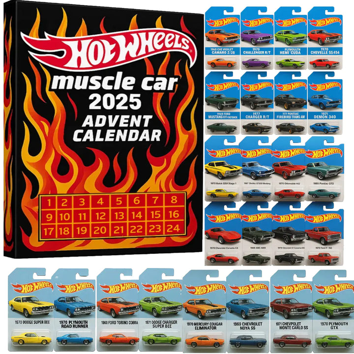 Horký výprodej - 50% SLEVA - Adventní kalendář Hot Wheels Muscle Toy Car - 24 DNŮ 2025