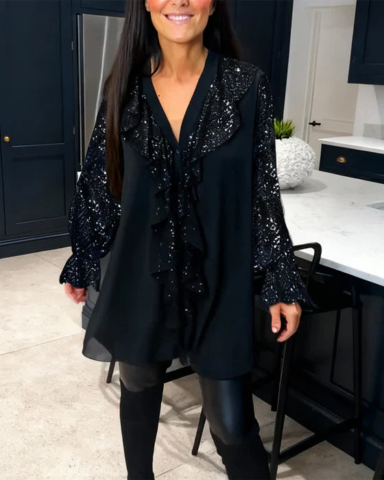 Blůza Valentina – Elegantní šifonová blůza s lesklými detaily